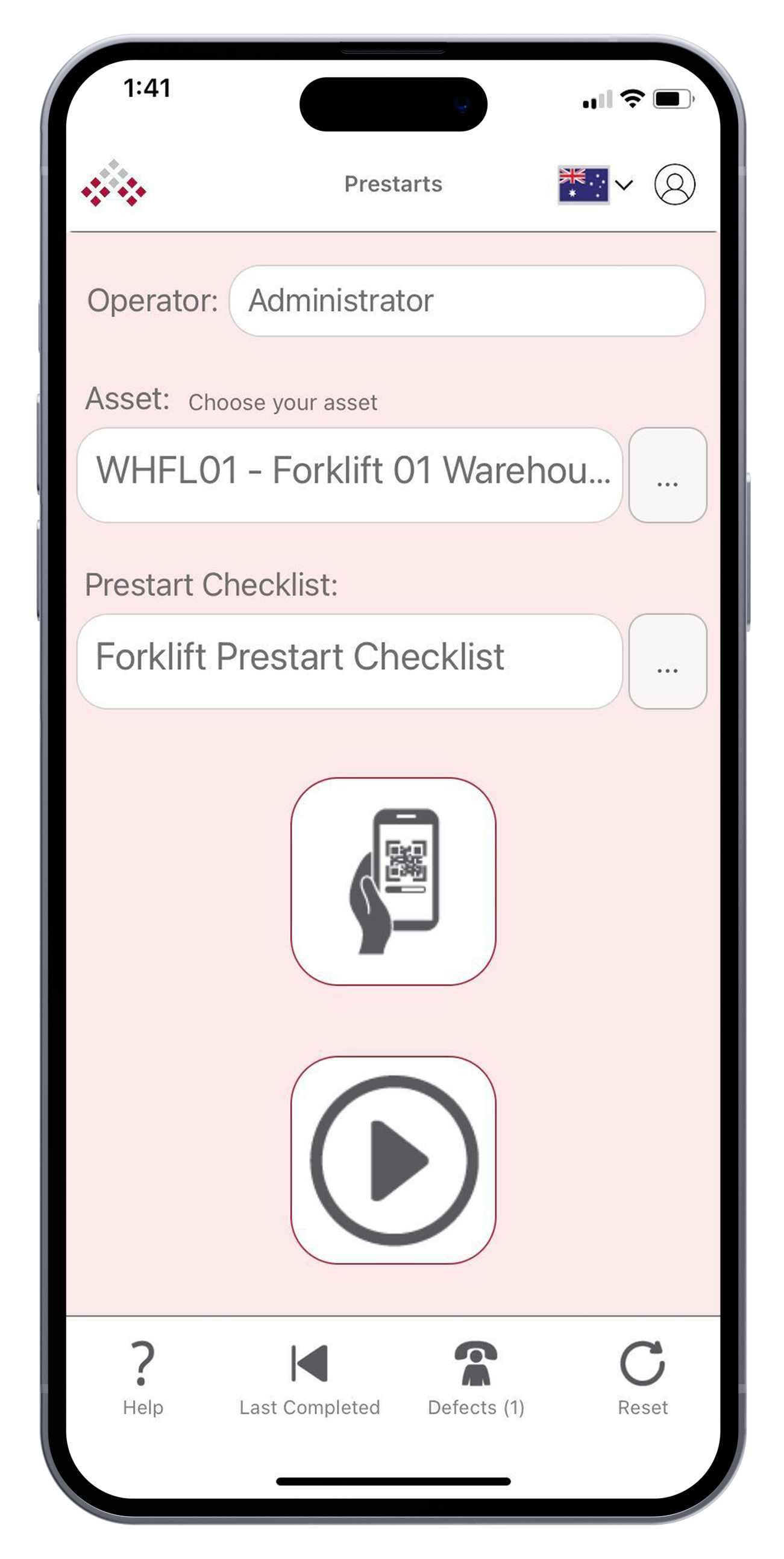 Prestart App Home Screen