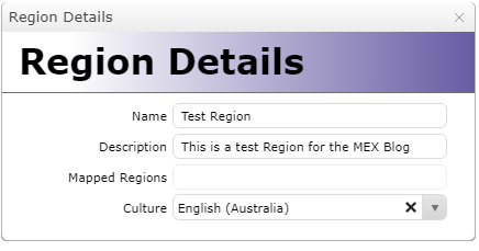 New Region Details Setup