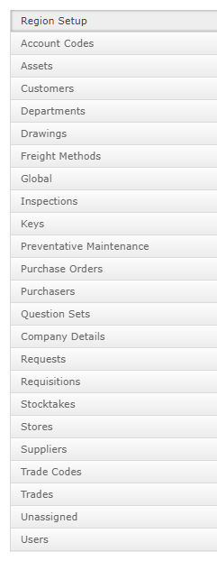 Region Setup Entity Menu