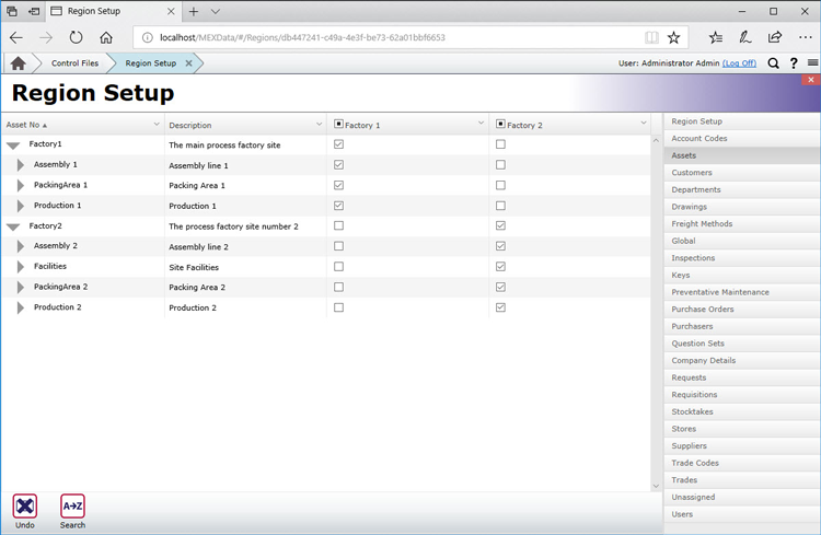 Regions Set Up Listing