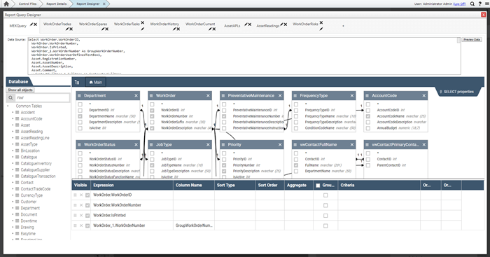 Report Writer Datasource Window