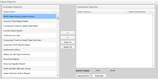 Setup Reports