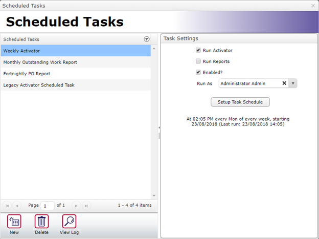 MEX Schedule Tasks form