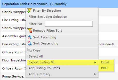 Exporting MEX Work Order LIsting