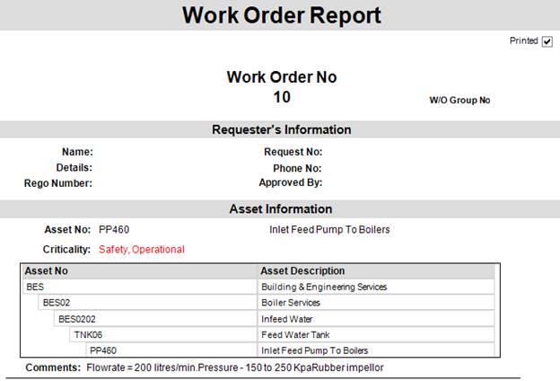 Work Order report