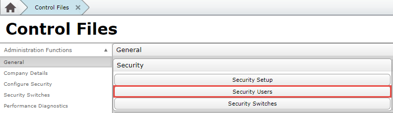 Security Users Button in Control Files