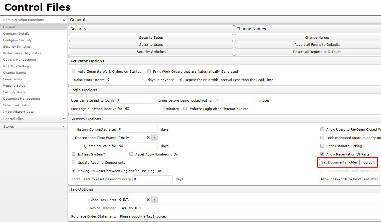 MEX Control Files