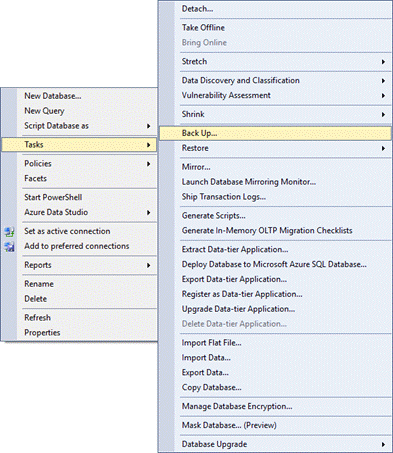 SSMS Tasks Backup