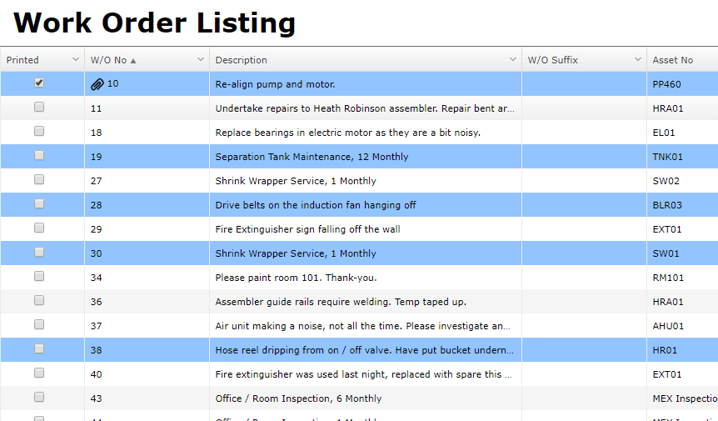 Individual Line Select on WO Listing