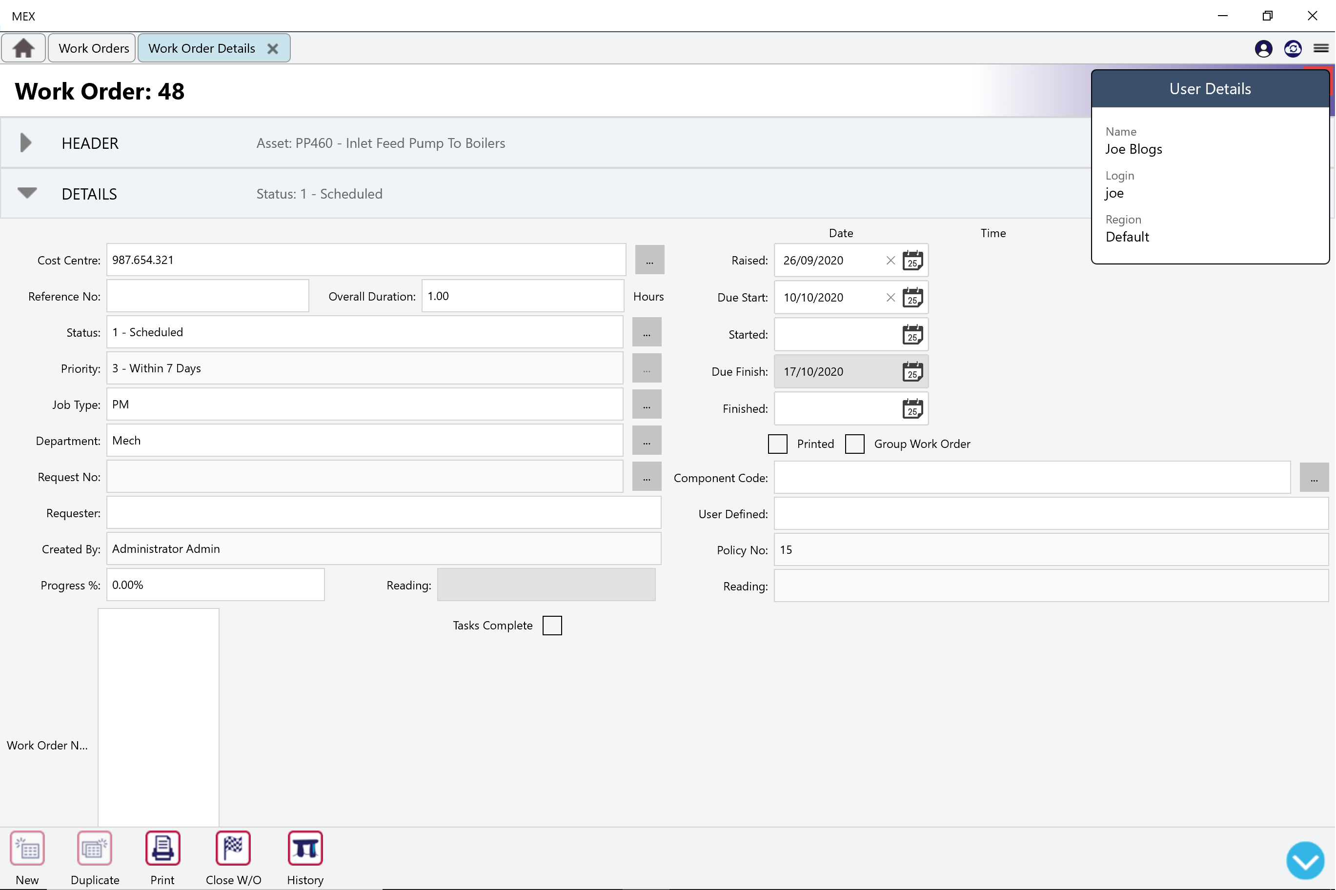 Example of setup