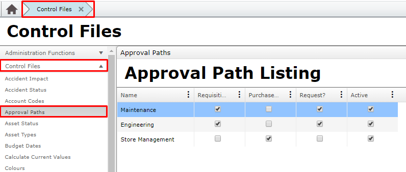 Approval Path Listing