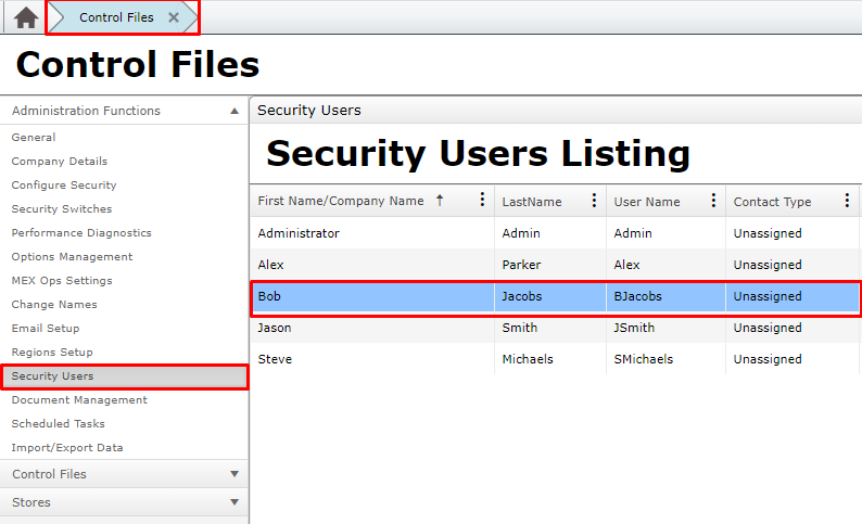 Security User Listing