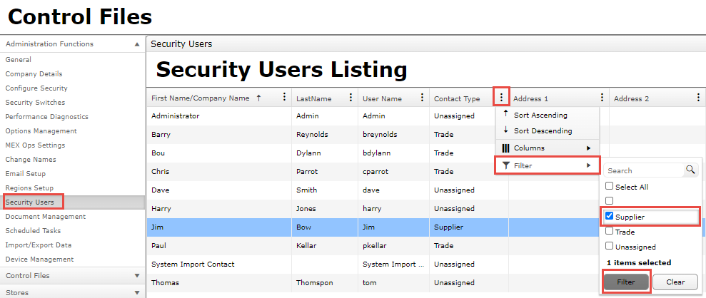 Applying Supplier Filter