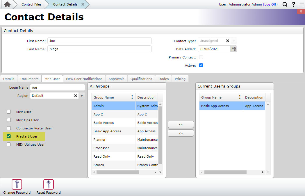 MEX Prestart User Setting