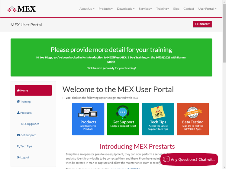 Using the MEX Online Training Portal