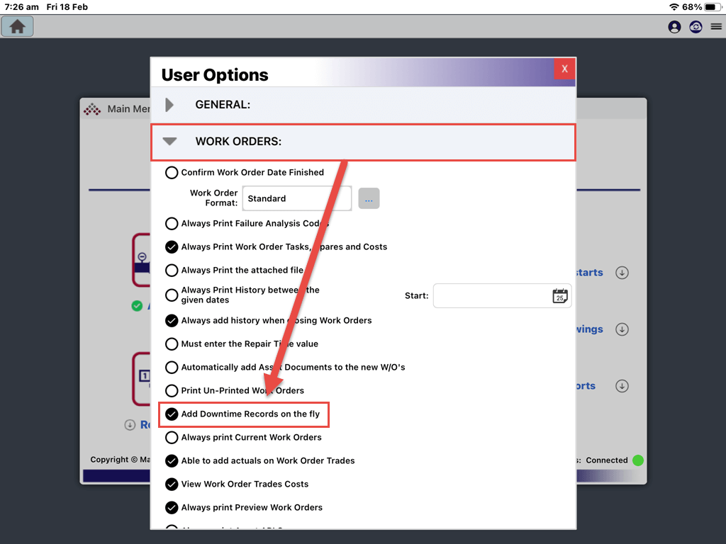 MEX Mobile – Downtime User Options