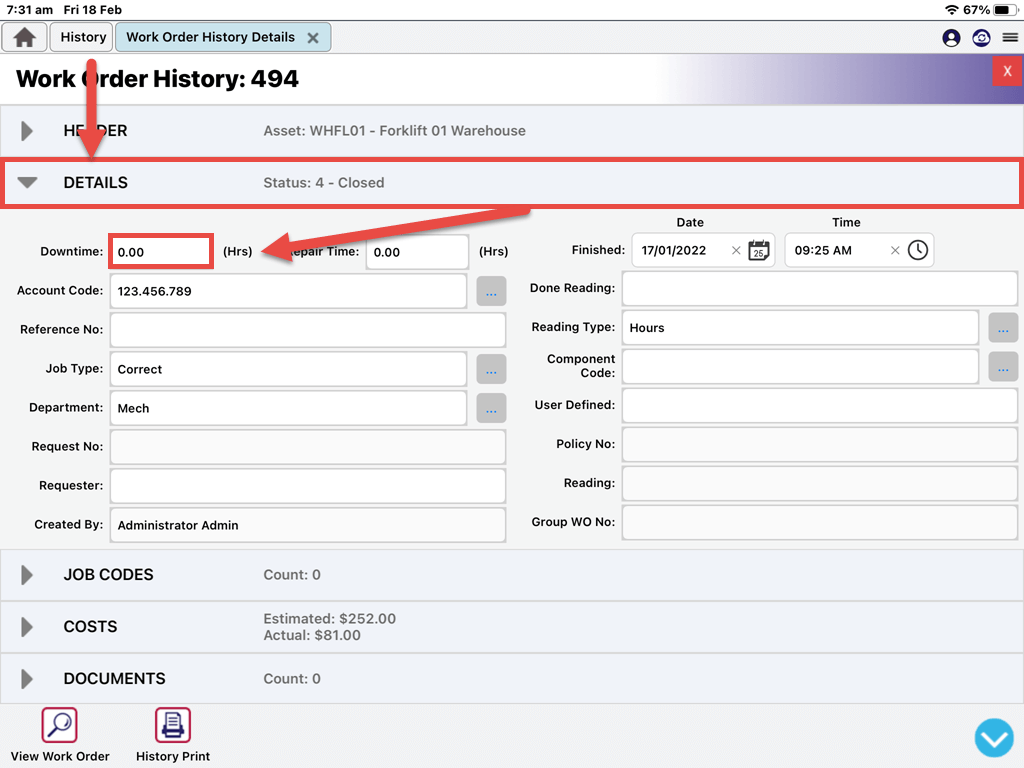 MEX Mobile – Adding Asset Downtime