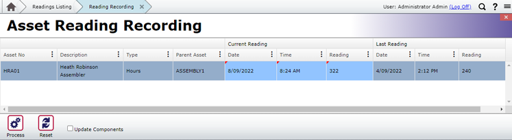 Entering a reading on Parent Asset