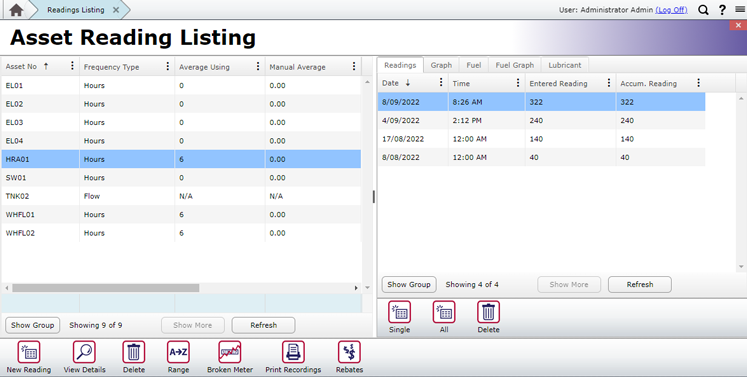 Subsequent reading entered on component