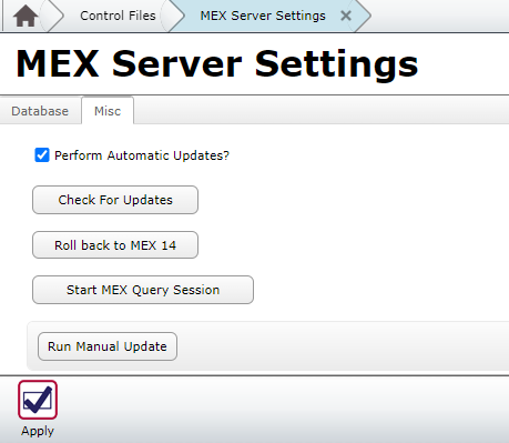 MEX Update Settings