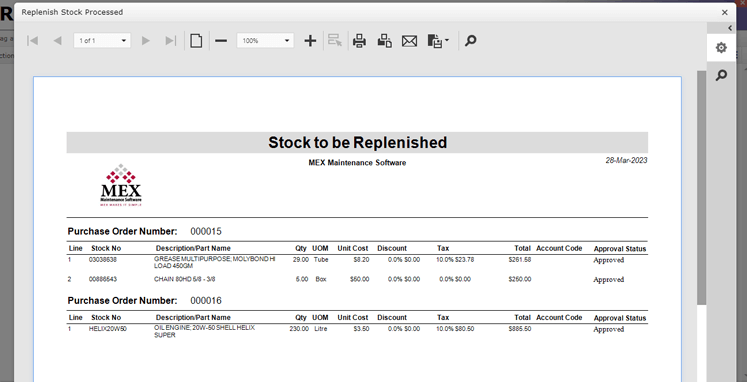 PO Print Summary