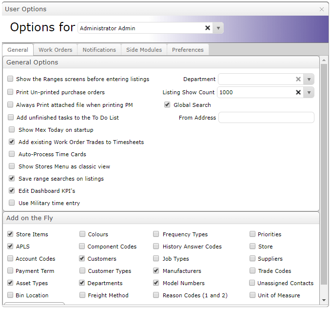 Enable MEX User Option