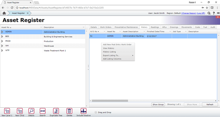 Adding Post Entry WO - Asset Register