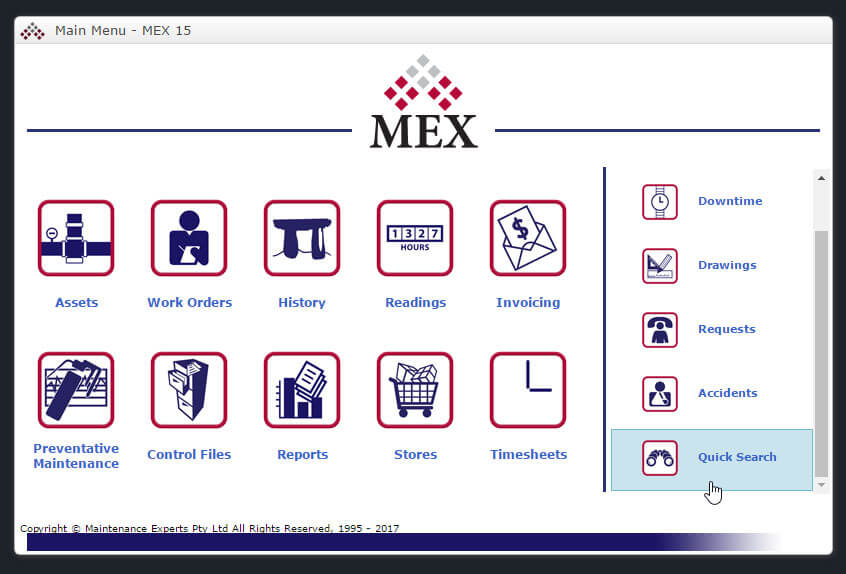 Quick Search on the MEX Main Menu