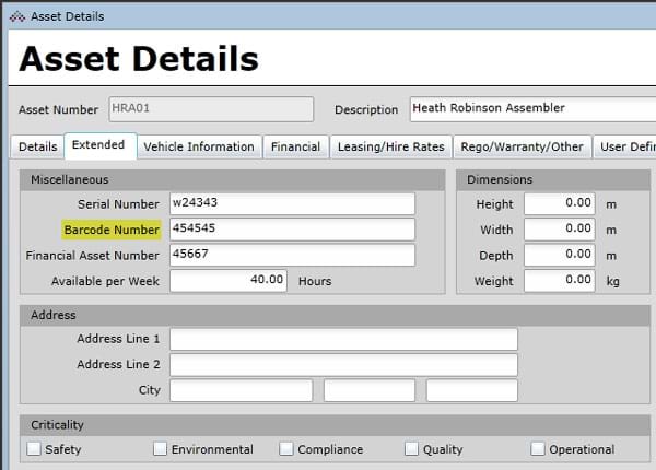 Asset Details Form in MEX