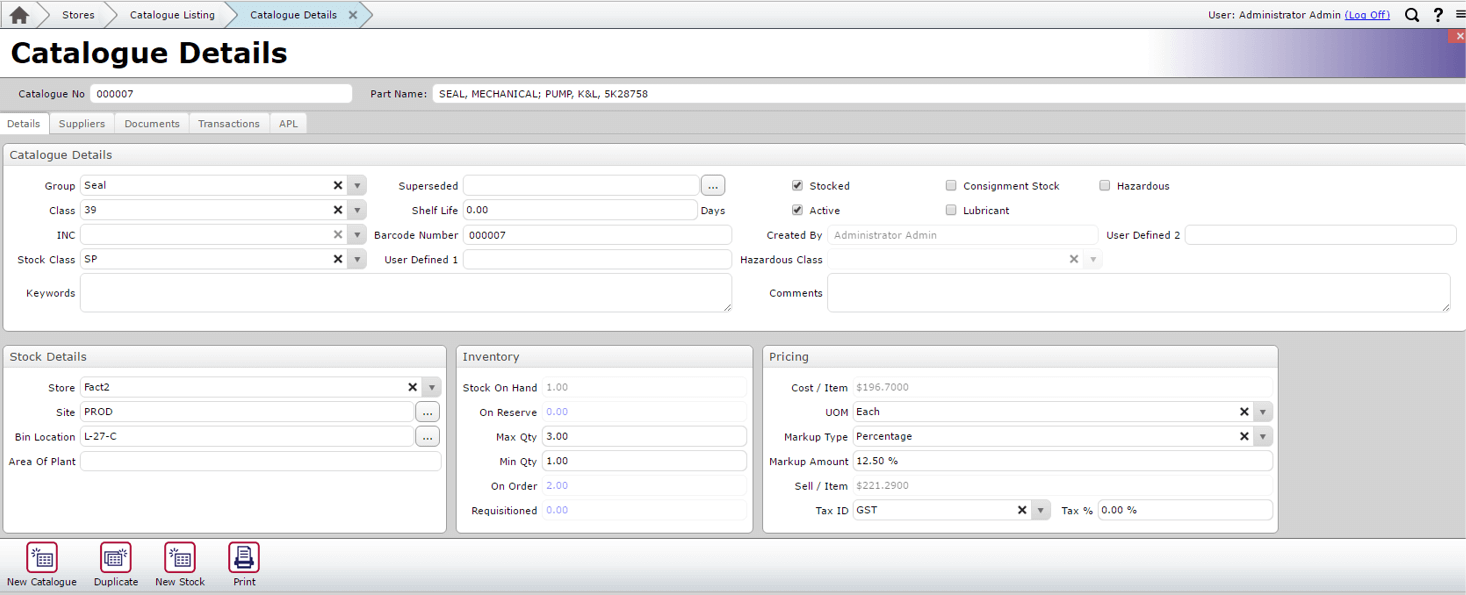 MEX Catalogue Details