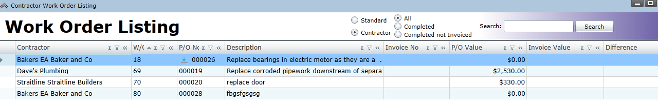 Contractor Portal Work Order Listing