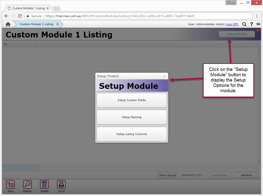 Accessing the Setup Options