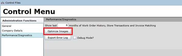 Control Files Optimize Button Option