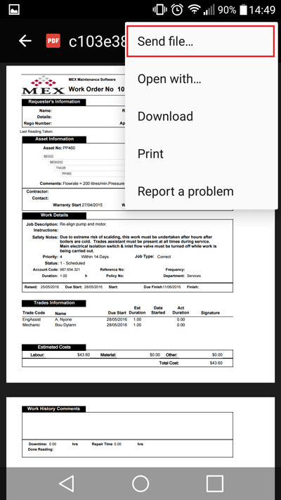 Sending the PDF file on an Android