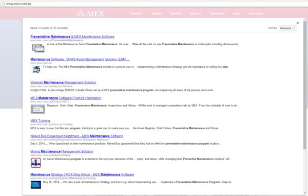 Search Result using MEX search tool