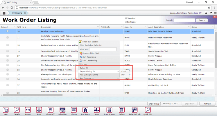 Exporting Listings in MEX V15