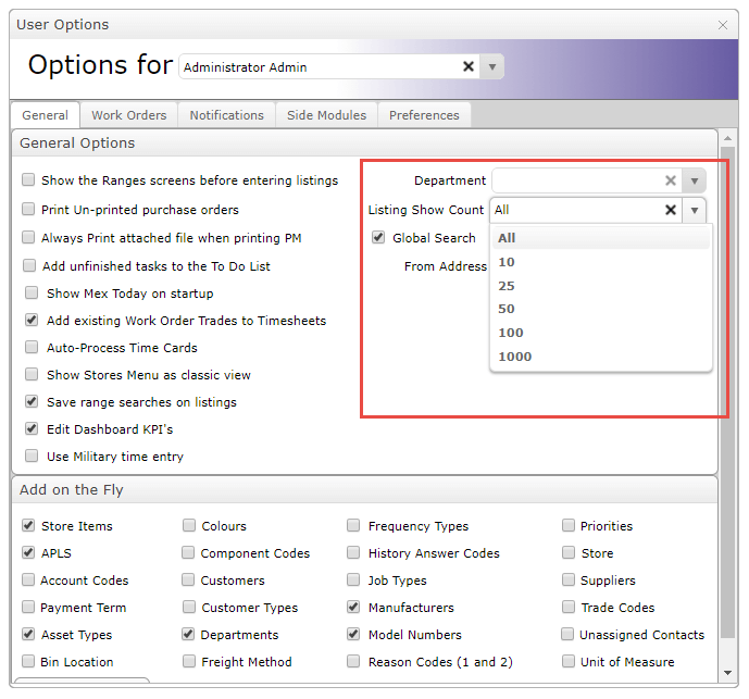 MEX User Options