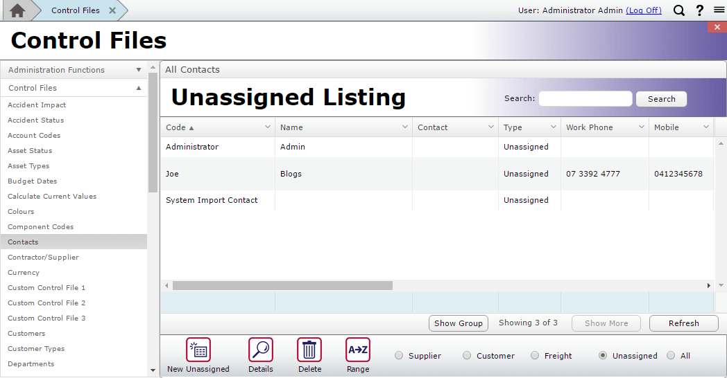 Unassigned MEX Contact