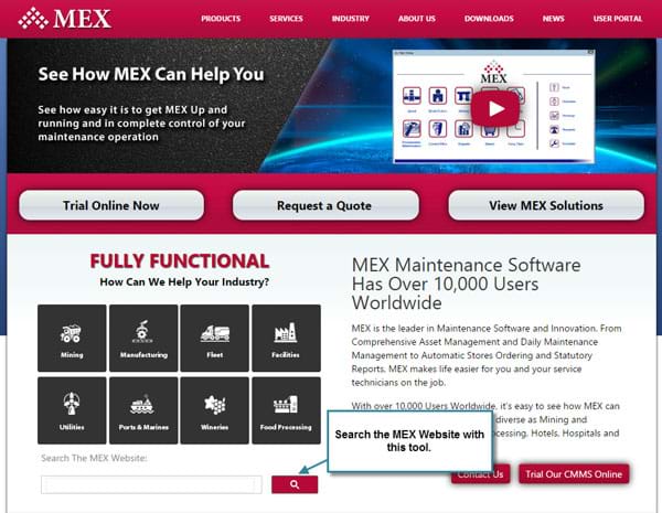 MEX Home Page and Search Tool