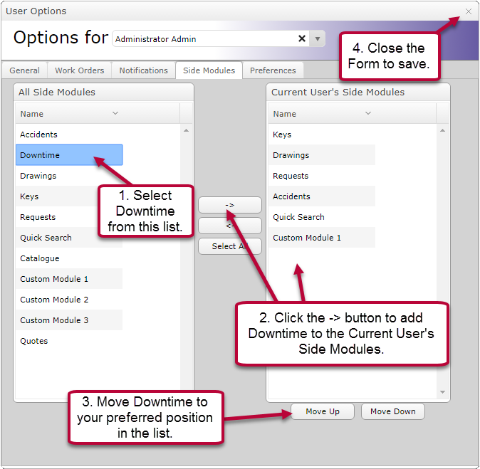 Add Downtime to Side Menu