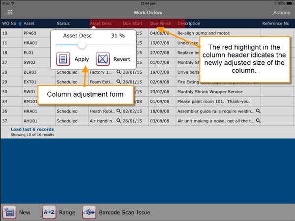 MEX iOS Column Adjustment