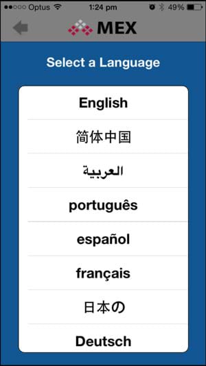 Select Language n MEX iOS App