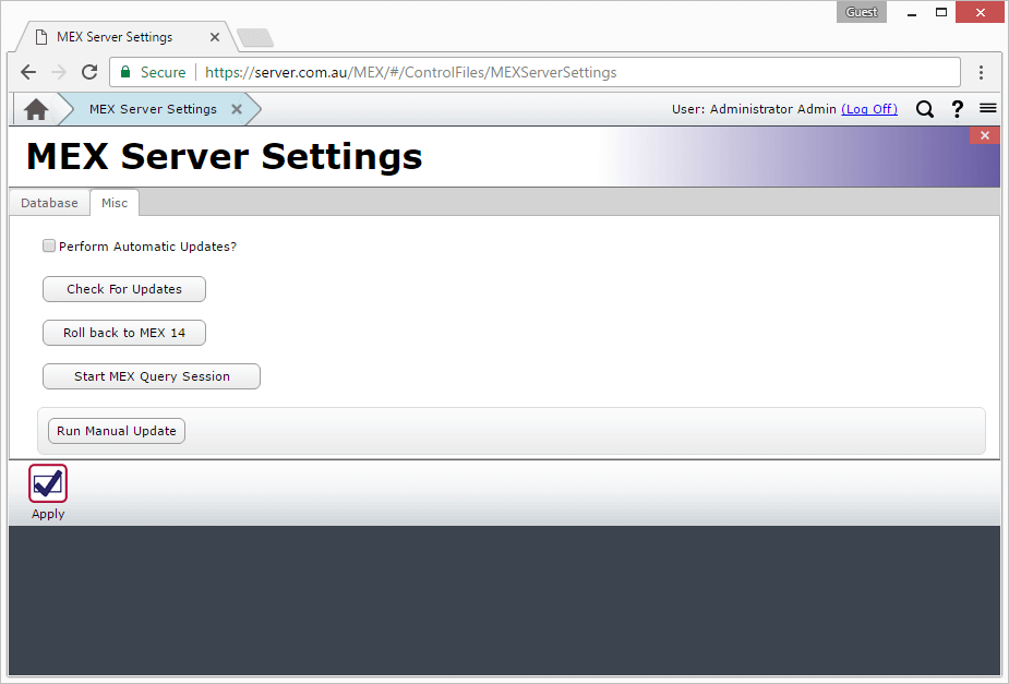 MEX Server Settings Form