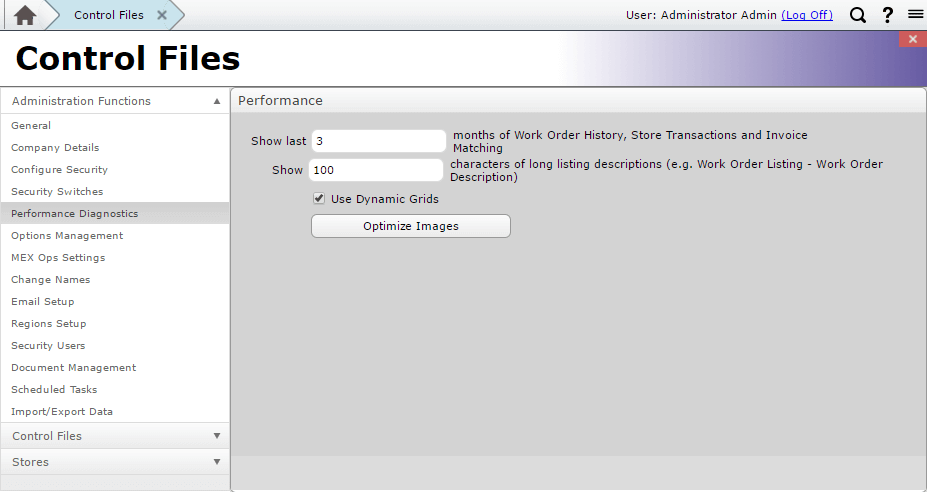 Performance Diagnostics MEX Control Files