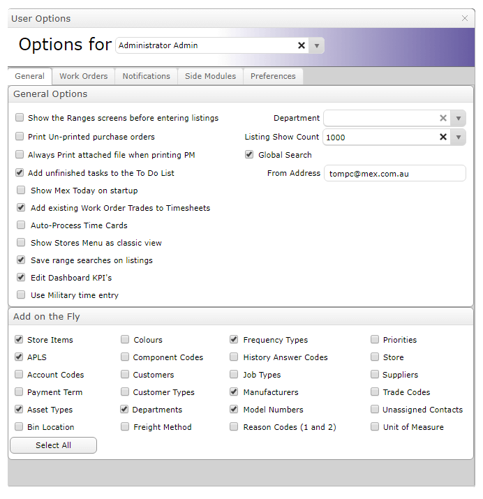 MEX User Options