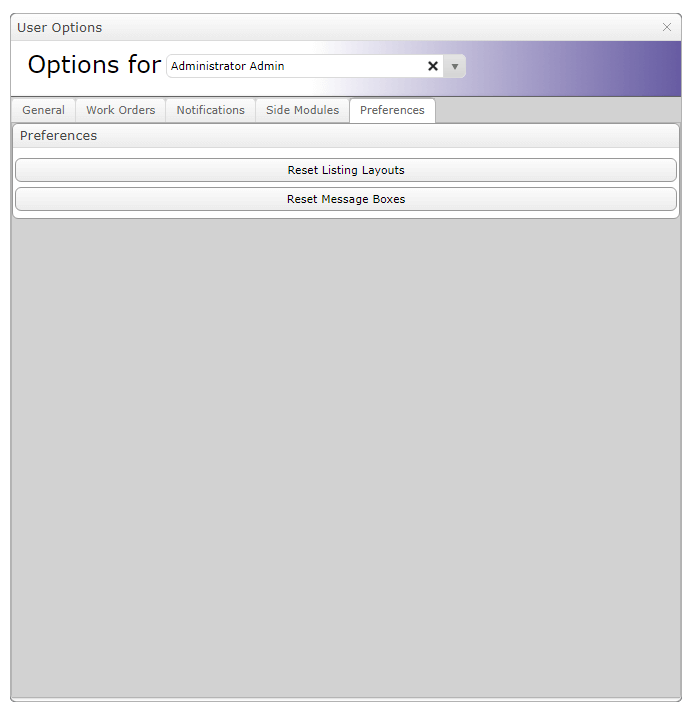 MEX user Options - Preferences