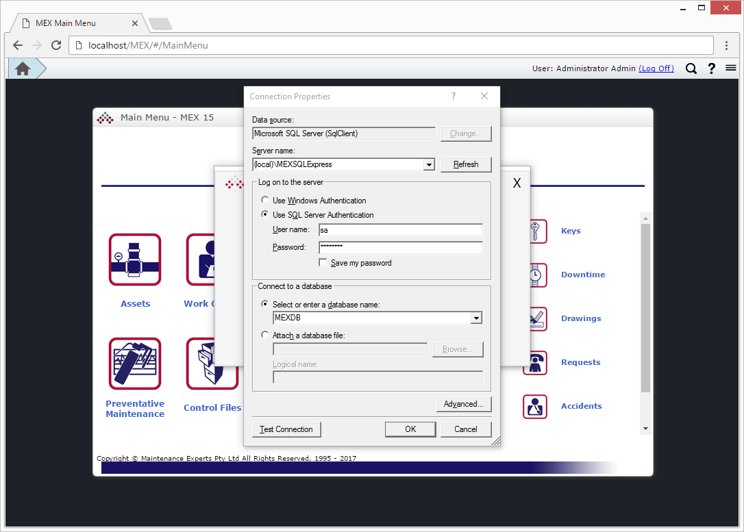 MEX Report Designer Connection Properties