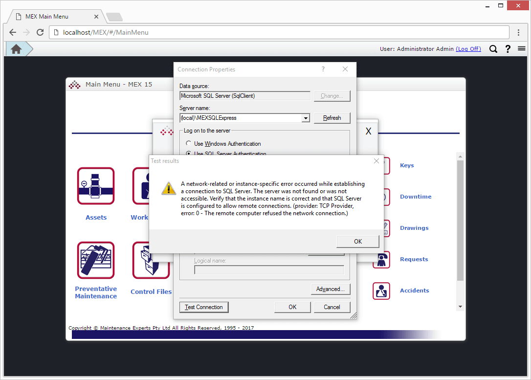 MEX Report Designer Network Error