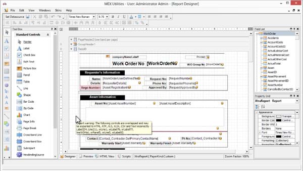 The Report Designer View in MEX