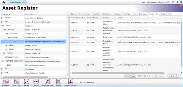 Asset Register Movement Example